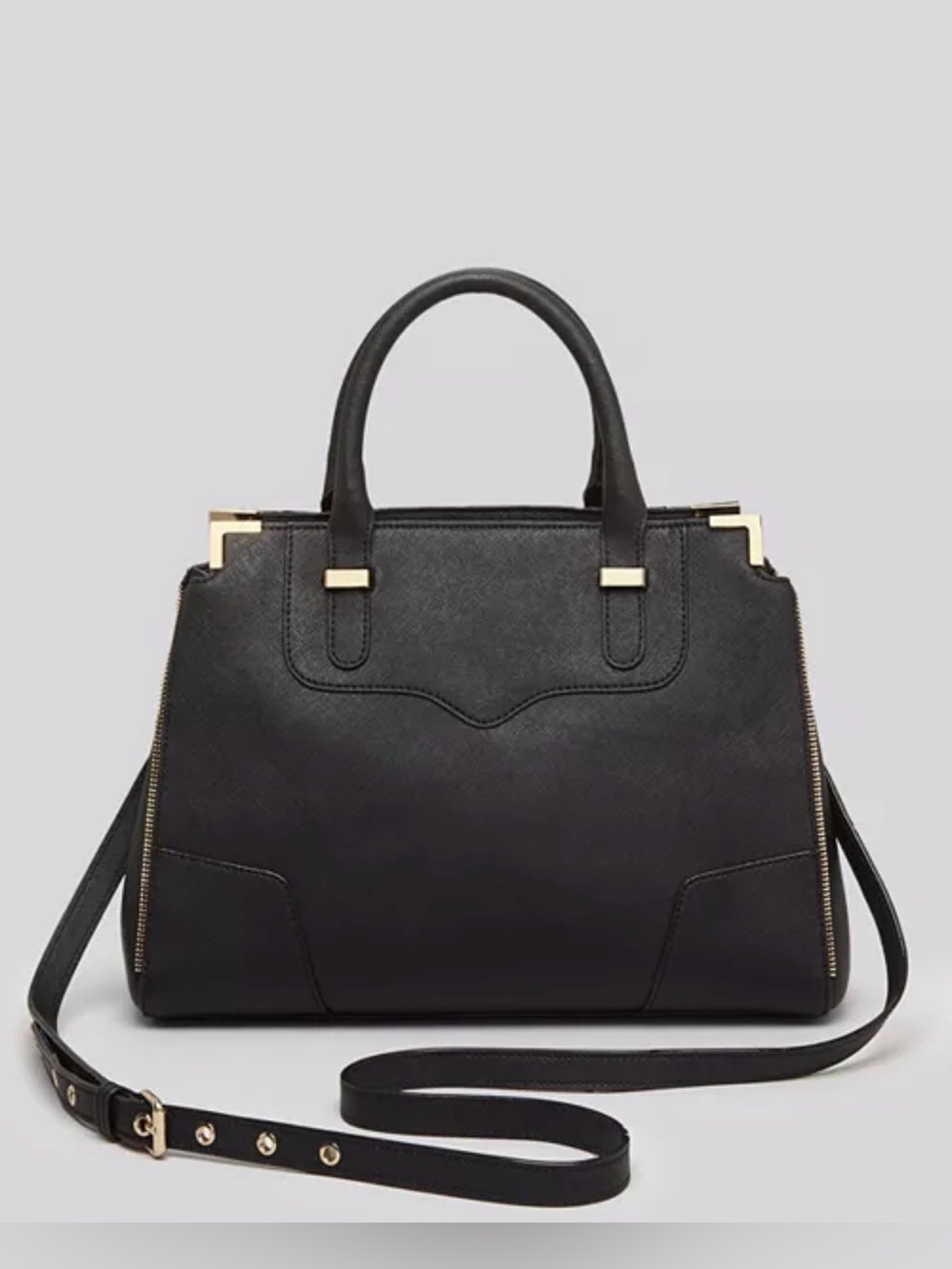 Rebecca Minkoff Amorous Satchel Black Saffiano Leather Gold Crossbody Bag